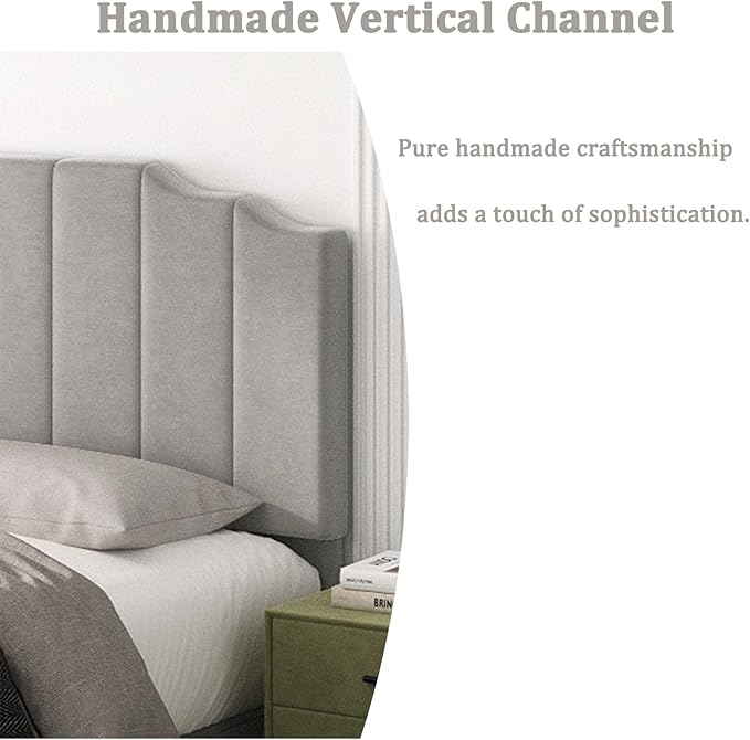 Befurtori Queen Size Headboard Only, Velvet Wall Mounted Headboard Queen Size for Adjustable Bed, Modern Vertical Channel Design with Curved Tufted Upholstered Head Board and Luxury Soft Padded, Gray