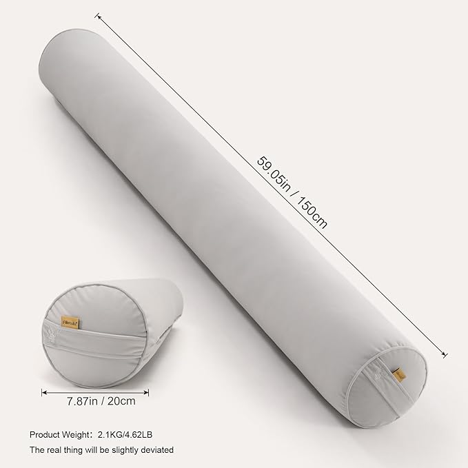 Body Pillow for Adults,Long Round Pillow,Big Cylindrical Pillow,Large Full Bolster Pillows for Side Sleepers (Silver Gray, 59"*7.87")