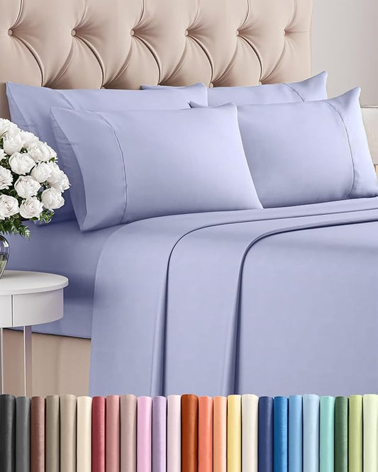 King 6 Piece Sheet Set - Comfy, Breathable & Cooling - Hotel Luxury Bedding for Women, Men, Kids, Teens and Children - 1 Flat & 1 Fitted Sheet & 4 Pillowcases w/ Deep Pockets - Wrinkle Free - Lavender