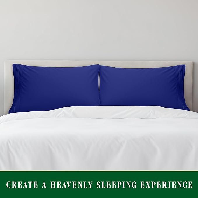 Elegant Comfort Luxury Ultra-Soft 2-Piece Pillowcase Set - 1500 Premium Hotel Quality Microfiber Double Brushed - Wrinkle Resistant, Standard/Queen, Royal Blue