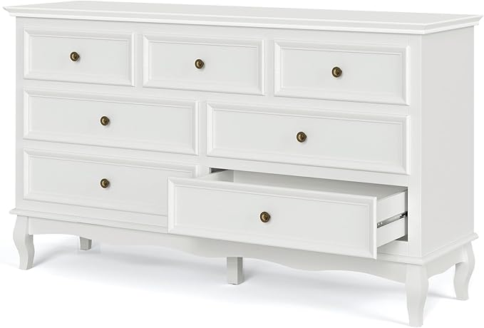 May in Color White 7 Drawer Dresser Set of 2 for Bedroom, Modern Chest of Drawers with Painted Finish, Wooden Storage Closet Cabinet Organizer for Living Room, Nursery, Hallway