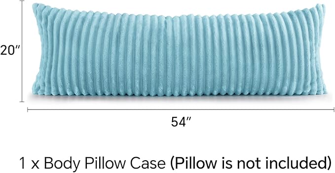 BEDELITE Fluffy Faux Fur Body Pillow Cover with Zipper, Luxury Plush 3D Striped Pillow Cover 20x54 Inches, Super Soft and Cozy Long Body Pillow Pillowcase for Bed Sofa Couch Room Decor(Light Blue)
