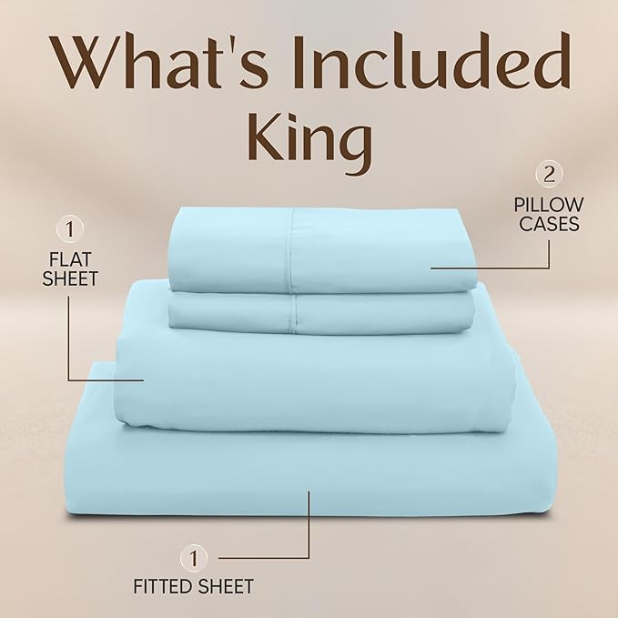 Utopia Bedding King Size Sheet Set – 4 Piece Bed Sheets, Soft and Breathable Microfiber, Includes 1 Fitted Sheet, 1 Flat Sheet and 2 Pillowcases – Oeko Tex (Ice Blue)