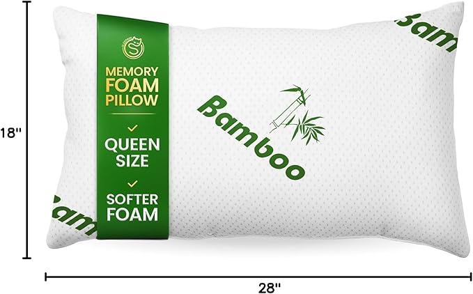 Shredded Memory Foam Pillow Queen Size - Cooling Bed Pillow for Sleeping for Stomach, Back and Body - 1 Pack Queen Soft Comfy Cool Memory Pillows for Side Sleeper