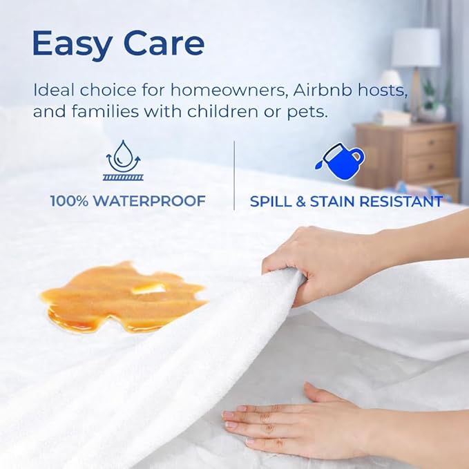 Comfort Beddings 100% Organic Cotton Mattress Protector Short Queen Mattress Cover 250GSM, Waterproof, Noiseless Fitted Bed Cover Protector with 8"-18" Deep Pocket