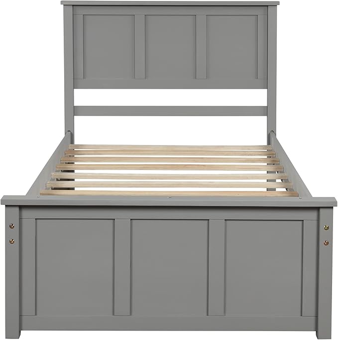 Ball & Cast Twin Bed Frames,Dyabed Platform Bed W/Pull Out Trundle Bed,Trundle can be Placed on Either Side of The Bed,for Bedroom,Guest Room,Apartment,Gray