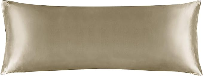 BEDELITE Satin Body Pillow Cover, Super Soft and Cooling Body Pillow Pillowcase for Hair and Skin, Breathable Silky Full Long Pillowcase Cover(20"x54", Taupe)