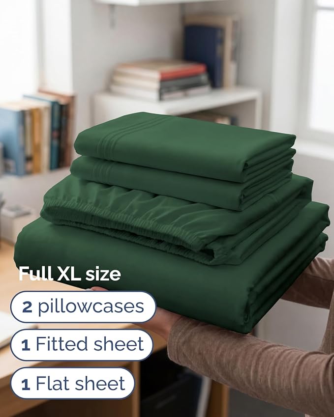 Full XL Bed Sheet - 4 Piece Full XL Bed Sheets Set - Ultra-Soft, Breathable & Cooling - Hotel Luxury Bedding for Women & Men w/ Deep Pockets - Wrinkle Free & Fade Resistant - Oeko-Tex - Emerald Green