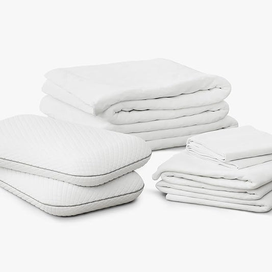 Resident Sleep Bundle - 2 Cooling Pillows, Sheet Set, & Mattress Protector - Full - Breathable Memory Foam Pillows - Fitted Sheet - Flat Sheet - 2 Pillowcases