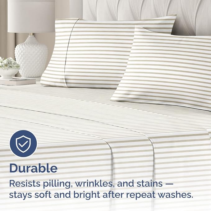 Standard Pillow Cases Set of 2 - Ultra-Soft Hotel Quality Pillowcase Covers - Comfy & Wrinkle Free - Stain and Fade Resistant - Machine Washable Pillow Protectors - 2 Piece Set - Beige Stripes 2