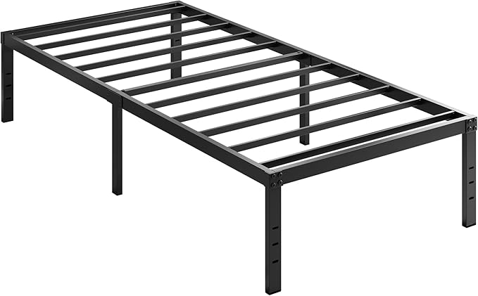 EMODA 18 Inch Twin XL Bed Frames with White Cover, Heavy Duty XL Twin Metal Platform Bed Frame No Box Spring Needed, Noise Free, Easy Assembly