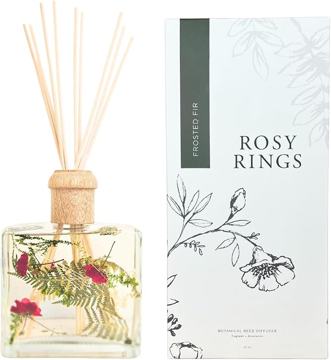 Rosy Rings Frosted Fir Botanical Reed Diffuser 13oz – Christmas Aromatherapy Winter Home Fragrance Gift Notes of Clary Sage, Santal, Red Cedar, Scotch Pine, White Musk, Fern & Rose Lasts 6-12 Months