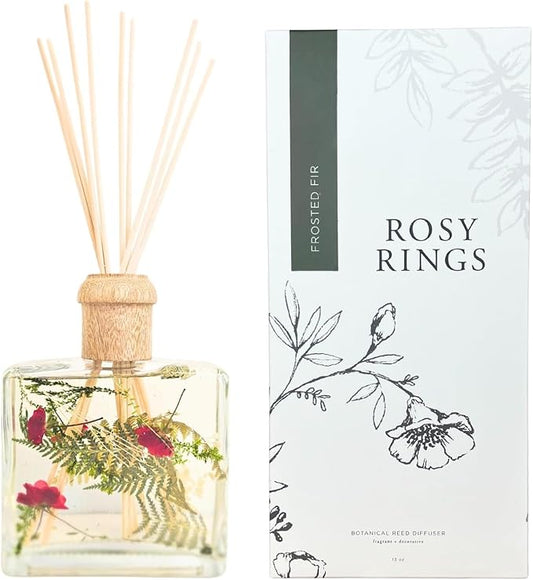 Rosy Rings Frosted Fir Botanical Reed Diffuser 13oz – Christmas Aromatherapy Winter Home Fragrance Gift Notes of Clary Sage, Santal, Red Cedar, Scotch Pine, White Musk, Fern & Rose Lasts 6-12 Months