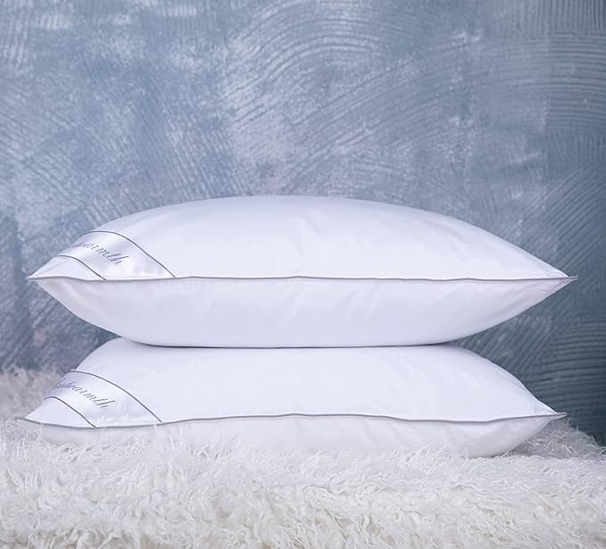 Goose Feather Down Bed Pillow for Sleeping 2 Pack,100% Cotton Cover Medium Firm Queen Size Set of 2 Gussted White