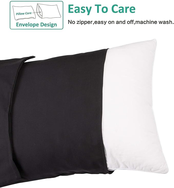 NTBAY Body Pillowcase - Brushed Microfiber 20x54 Pillowcase - Soft, Wrinkle-Free, Fade-Resistant, Stain-Resistant, Black Body Pillow Cover with Envelope Closure - 20x54 Inches, Black
