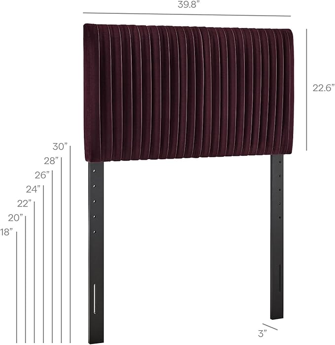 Modway Eloise Twin Velvet Headboard with Ruched Details in Mulberry - Modern Bed Headboard Only with Stain-Resistant Performance Upholstery, Height-Adjustable Mount