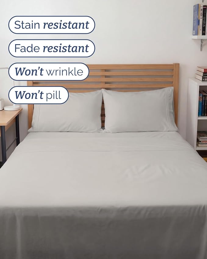 Full XL Bed Sheet - 4 Piece Full XL Bed Sheets Set - Ultra-Soft, Breathable & Cooling - Hotel Luxury Bedding for Women & Men with Deep Pockets - Wrinkle Free & Fade Resistant - Oeko-Tex - French Grey