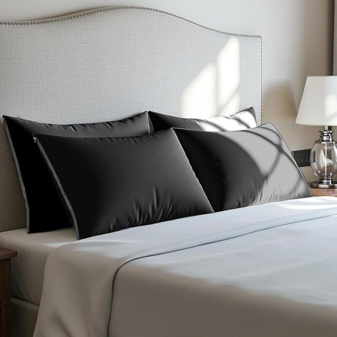 Utopia Bedding Premium 100% Waterproof Pillow Protectors with Zipper Queen Size (Set of 4), Bed Bug and Dust Mite Proof Zippered Pillow Covers, Pillow Encasement Cases, Black