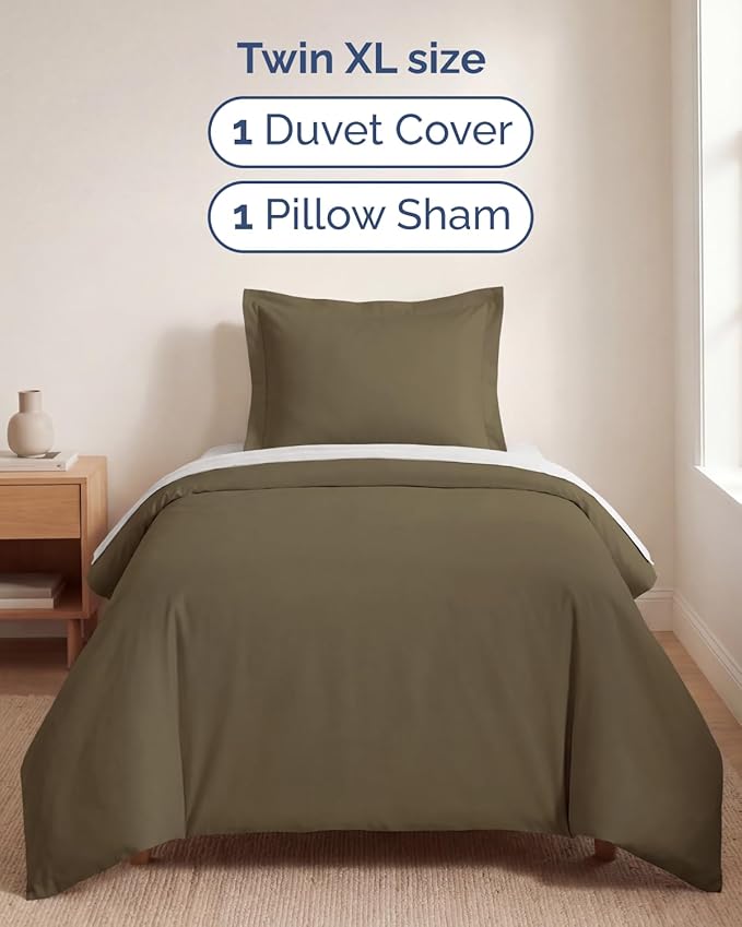 Duvet Cover Twin/Twin XL Size Set - Extra Soft Twin/Twin XL Duvet Cover 68" x 90" with 1 Pillow Sham - Hotel Luxury, Easy Care, Fade Free w/ Zipper Closures & Ties - Comfy, Cozy & Breathable (Khaki)