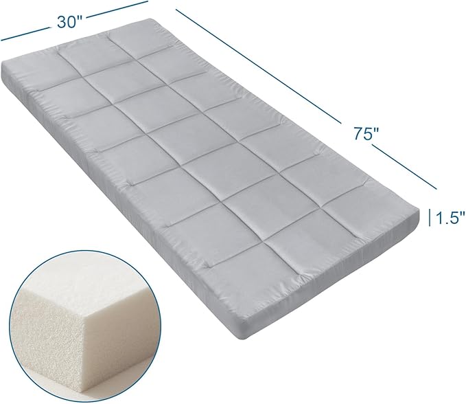Cot Mattress Topper (Improved Thickness), Foam Quilted Pads for Camping, Soft Comfortable Sleeping Cot Mattress Pad Only, Camping Pad 75"x30" for Camp Cot/Rv Bunk/Narrow Twin Beds, Navy