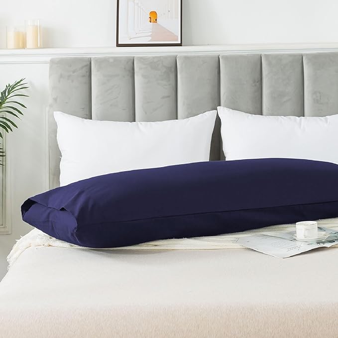 WhatsBedding Body Pillow Cover Cotton Fabric, Long Pillowcase Breathable & Skin-Friendly, Envelope Closure - Navy Blue (20x54 inch)