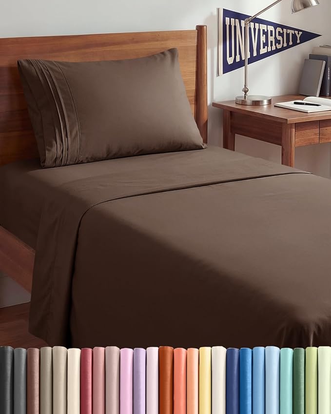 Twin XL Size 3 Piece Sheet Set - Comfy Breathable & Cooling Sheets - Hotel Luxury Bed Sheets for Women & Men - Deep Pockets, Easy-Fit, Extra Soft & Wrinkle Free Sheets - Brown Oeko-Tex Bed Sheet Set
