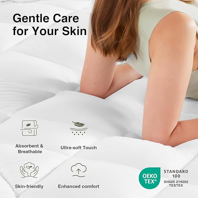 Novilla Queen Mattress Topper, Extra Thick Pillow Top Mattress Pad, Down Alternative Fill Breathable Cover, 8-21" Deep Pocket Soft Bed Topper for Back Pain Relief