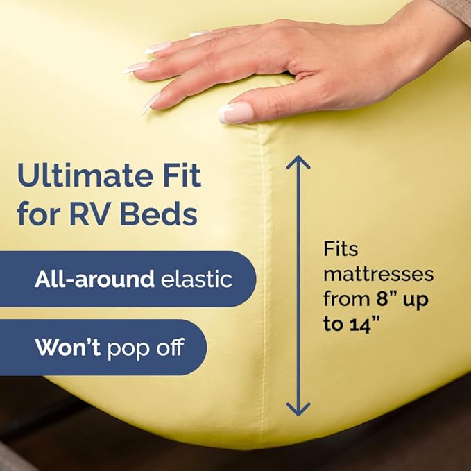 Short Queen Size 4 Piece Sheet Set - RV Short Queen, Ultra-Soft, Breathable & Cooling Bed Sheets Set with Deep Pockets - Hotel Luxury Bedding for Women & Men - Wrinkle Free & Fade Resistant - Yellow