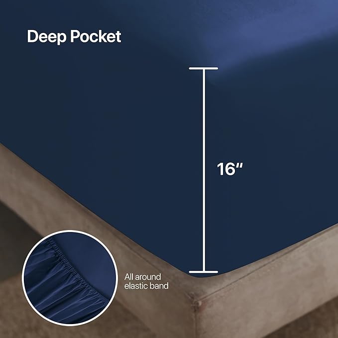 NATUREFIELD Top Split King Sheets Set (4pc), 100% Rayon from Bamboo, Cooling Sheets for Adjustable Bed, Flex Head King Fitted Sheet, Deep Pocket Hotel Luxury Bedding