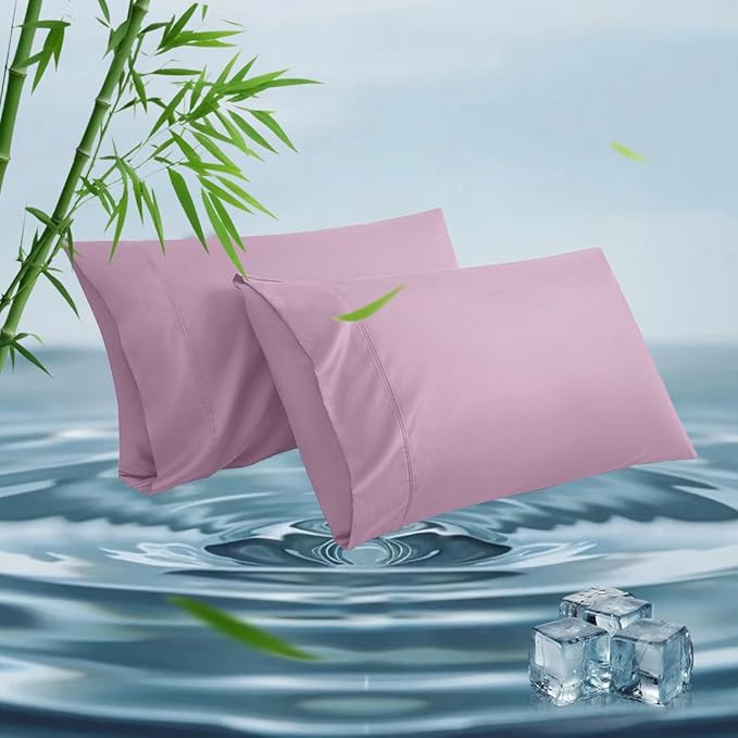 Standard Pillowcases, Cooling Viscose from Bamboo Pillow Covers with Envelope Closure, Soft Moisture-Wicking for Hot Sleepers, Hair and Skin-Friendly, Light Purple, 2 Pack