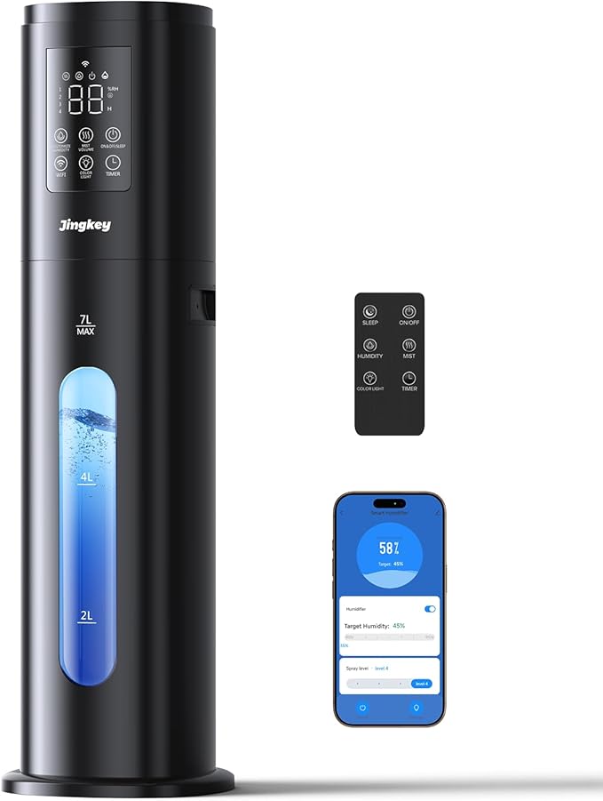 Humidifiers for Bedroom Large Room with 7L/1.85Gal Room Humidifier for Bedroom Large Humidifier, Smart App & Remote Control, 4 Mist Levels Humidifiers Midnight