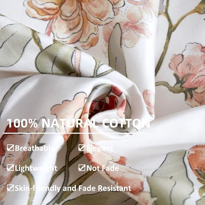OAITE Duvet Cover Set,100% Cotton Comforter Cover with Floral Pattern Duvet Cover Set,Soft Bedding Set Includes with 3 Piece (2 Pillow Shams,1 Duvet Cover)