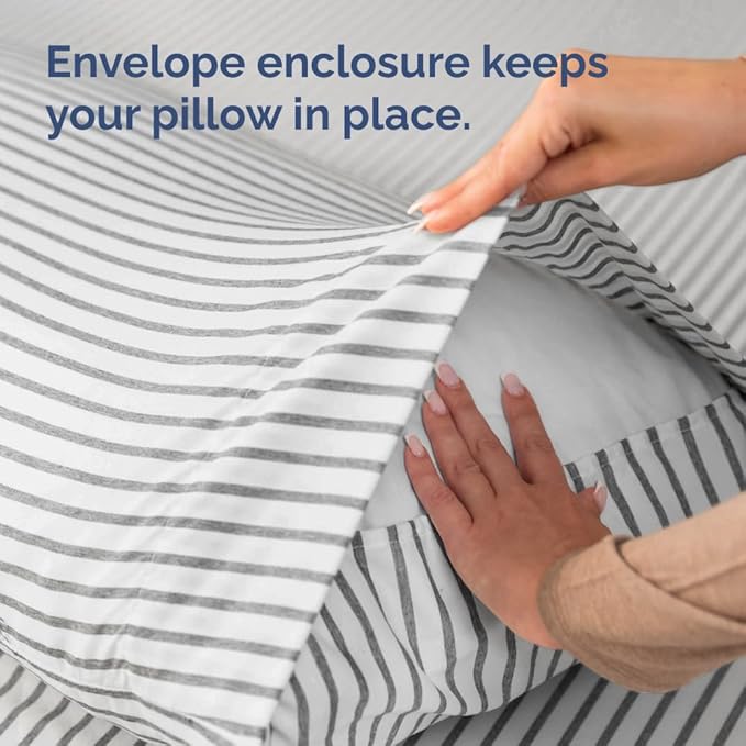 King Standard Pillow Cases Set of 4 - Soft Hotel Quality Pillowcase Covers - Comfy Bedding for Women, Men, Kids & Teens - Machine Washable Pillow Protectors - 4 Piece Set - King Standard Grey Stripes