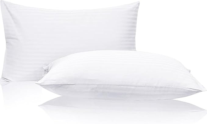 Standard Size Pillow Protector Zipper 2 Pack Egyptian Cotton Sateen Stripe White Pillow Covers Oeko-TEX Certified