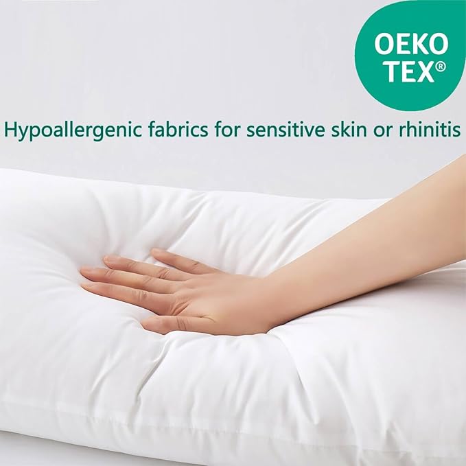 Flat Ultra Thin Bed Pillows Standard/Queen Size Pillow Set of 2 Extra Soft Down Alternative for Stomach Back Sleeping White