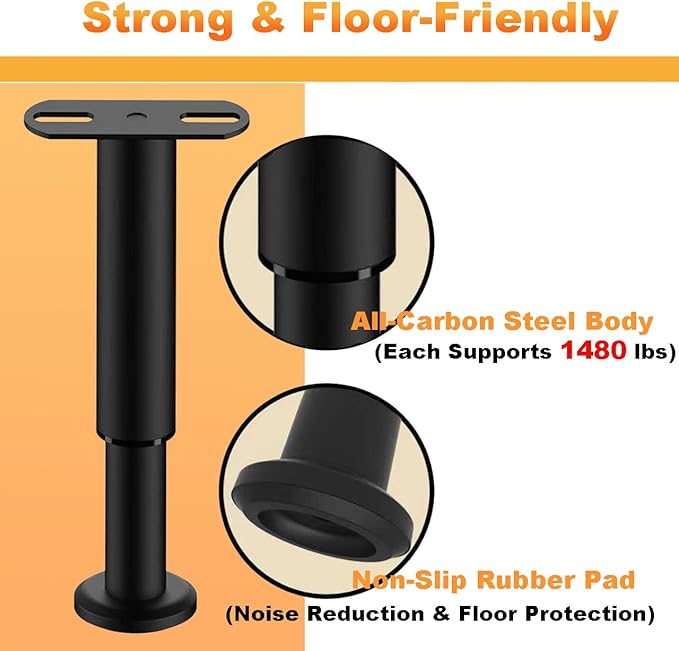 4 Pack Adjustable Bed Support Legs 9.8"-16.6", Heavy Duty Thick Carbon Steel Bed Legs Replacement with Rubber Pads, Easy Install on Bed Frame or Slats