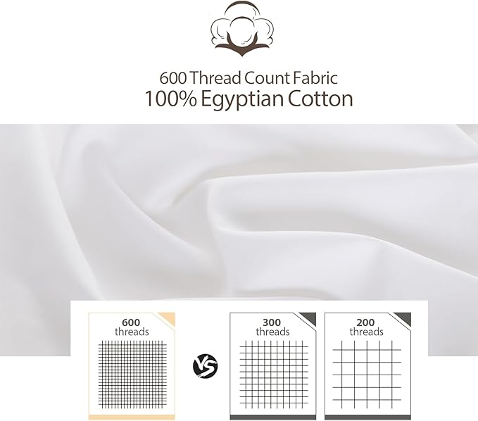 100% Cotton Classic Pillow Protectors with Invisible Zipper, 600 Thread Count Sateen Weave Soft and Breathable Pillow Cases, Protect Pillows from Dirt, Dust and Debris (Standard, 20"x26", Set of 4)