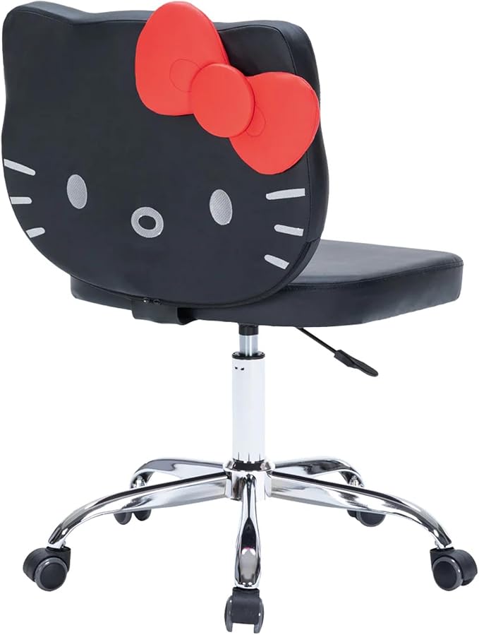 Impressions Vanity Hello Kitty Faux Leather Swivel Vanity Chair for Makeup Desk, Armless Desk Chair with 5 Smooth Wheels, Adjustable Height, 360 Degree Spin, Comfy Foam Padded Seat and Backrest