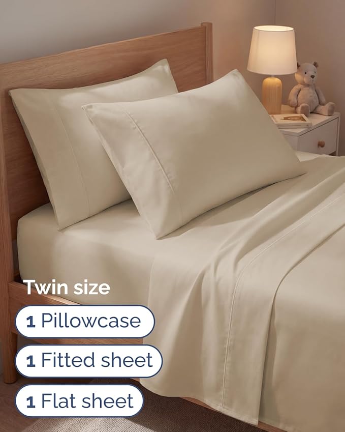Twin 4 Piece Sheet Set - Comfy, Breathable & Cooling - Soft Hotel Luxury Bedding for Women, Men, Kids, Teens & Children - 1 Flat & 1 Fitted Sheet & 2 Pillowcases w/ Deep Pockets - Wrinkle Free - Cream