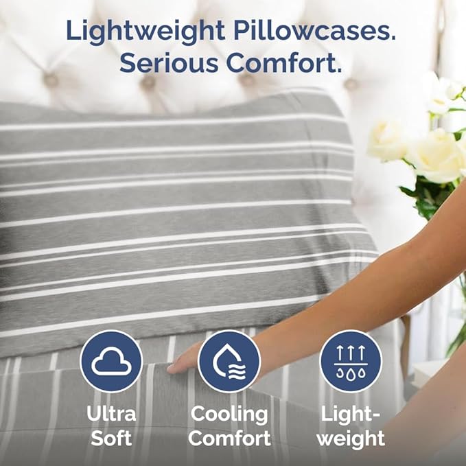 Body Pillowcases Set of 4-20x54 Long Body Pillow Case - Soft Body Pillow Cover for Sleeping & Side Sleepers - Comfy, Breathable & Fade Free - Machine Washable w/Envelope Enclosure - (Grey Stripes)