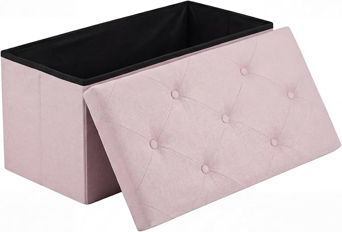 DUMOS Storage Ottoman Bench, 30in Storage Bench Foot Rest Stool with Padded Seat, Large End of Bed Bench for Bedroom, Living Room, Entryway, Support 660lbs, Pink