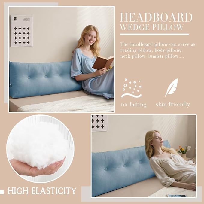 Triangular Wedge Headboard Pillows Twin Headboard Pillow for Colleage Dorm Long Backrest Positioning Support for Sleeping Reading Backrest Pillow with Side Pockets Decorative Pillow