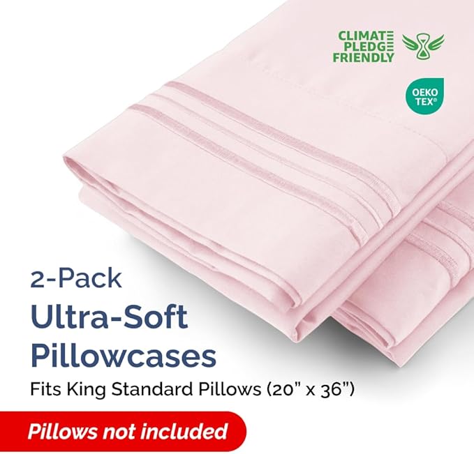 King Standard Pillow Cases Set of 2 - Ultra-Soft Hotel Quality Pillowcase Covers - Comfy, Cozy & Fade Free - Wrinkle Resistant - Machine Washable Pillow Protectors - 2 Piece Set - Lavender Pink