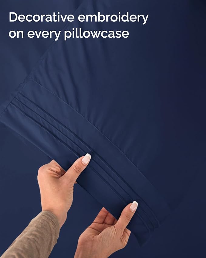 Twin Size 3 Piece Sheet Set - Comfy Breathable & Cooling Sheets - Hotel Luxury Bed Sheets for Women & Men - Deep Pockets, Easy-Fit, Extra Soft & Wrinkle Free Sheets - Navy Blue Oeko-Tex Bed Sheet Set