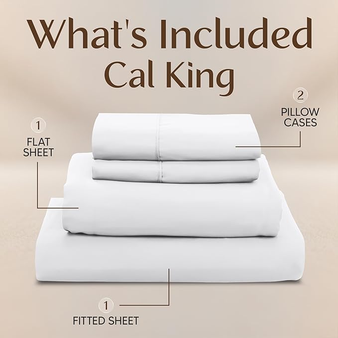 Utopia Bedding California King Size Sheet Set – 4 Piece Bed Sheets, Soft and Breathable Microfiber, Includes 1 Fitted Sheet, 1 Flat Sheet and 2 Pillowcases – Oeko Tex (White)