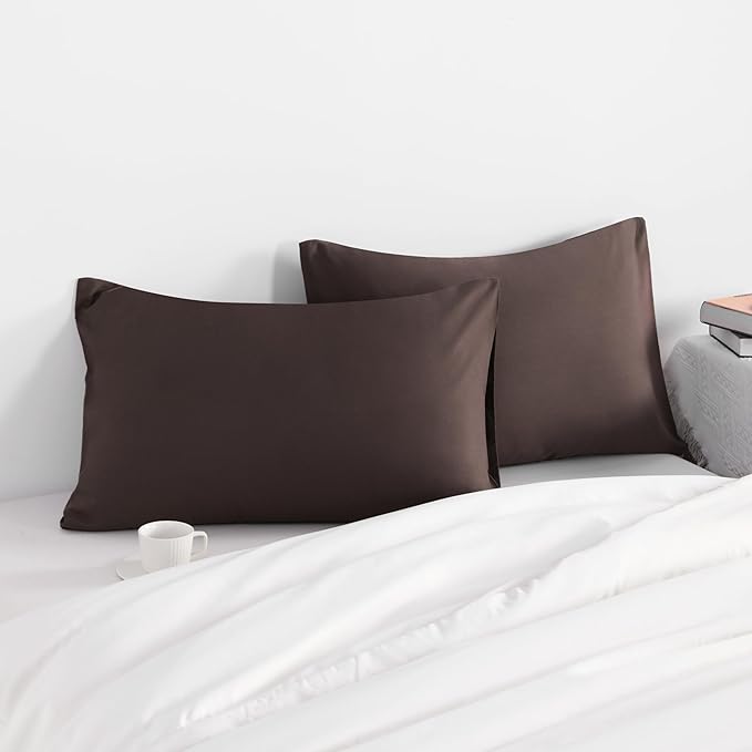 NTBAY Standard Pillow Cases Set of 2, 2 Pack Brushed Microfiber 20x26 Pillow Cases, Soft, Wrinkle, Fade, Stain Resistant Dark Brown Pillow Cases with Envelope Closure, 20x26 Inches, Dark Brown