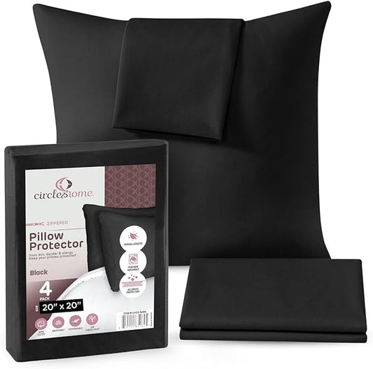 CIRCLESHOME Throw Pillow Protectors - 100% Cotton Breathable Pillowcases - 20 X 20 Square Pillowcases - Protects Pillows from Dirt, Dust and Debris (Square Pillow - 4 Pack- 20x20)
