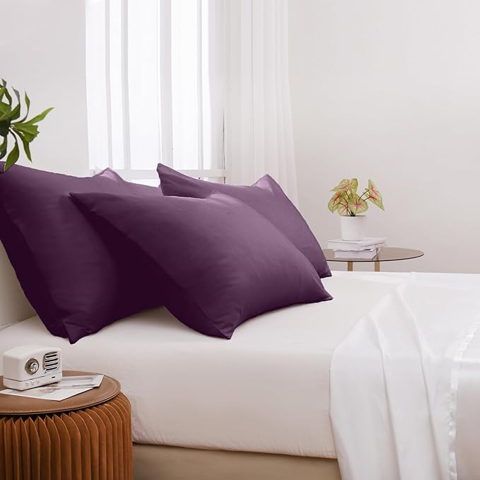 Pillowcases Standard 12 Pack, 20x26 Pillow Cases with Envelope Closure, Soft Plain Brushed Microfiber Covers Breathable Wrinkle-Resistant, Dark Purple