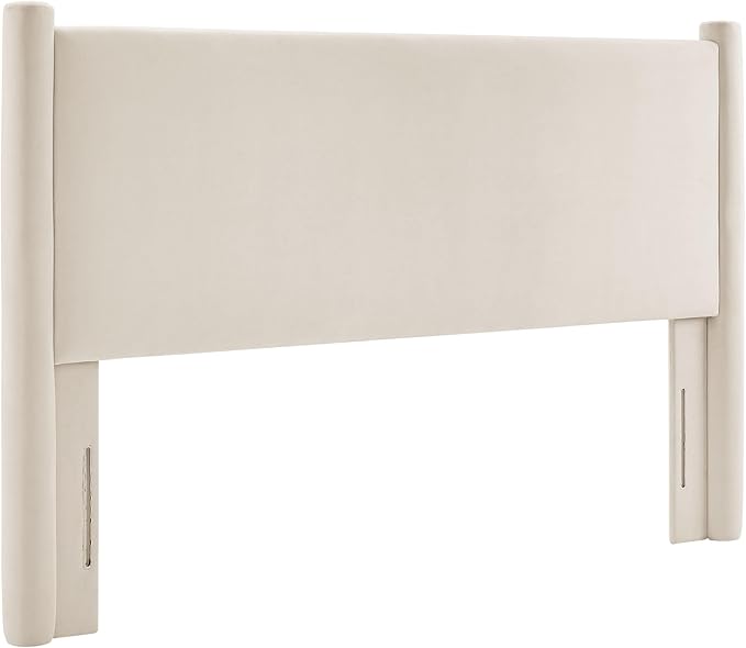 Modway Rael Queen Upholstered Headboard with Pillars in Alabaster – Velvet Headboard – Stain-Resistant Performance Velvet Headboard for Queen Size Beds