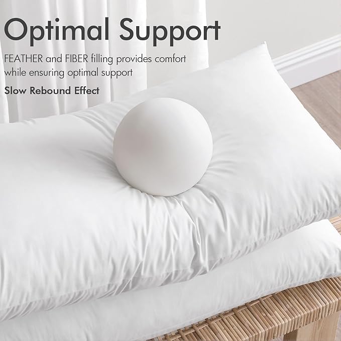 MIULEE Pillow Inserts 16x16 Inch Set of 2, Feather Mix Polycotton with Cotton Fabric Square Decorative Throw Pillows for Couch Bed Sofa